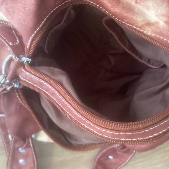 Never used gorgeous leather maroon and white purse. Perfect condition. - Picture 13 of 13